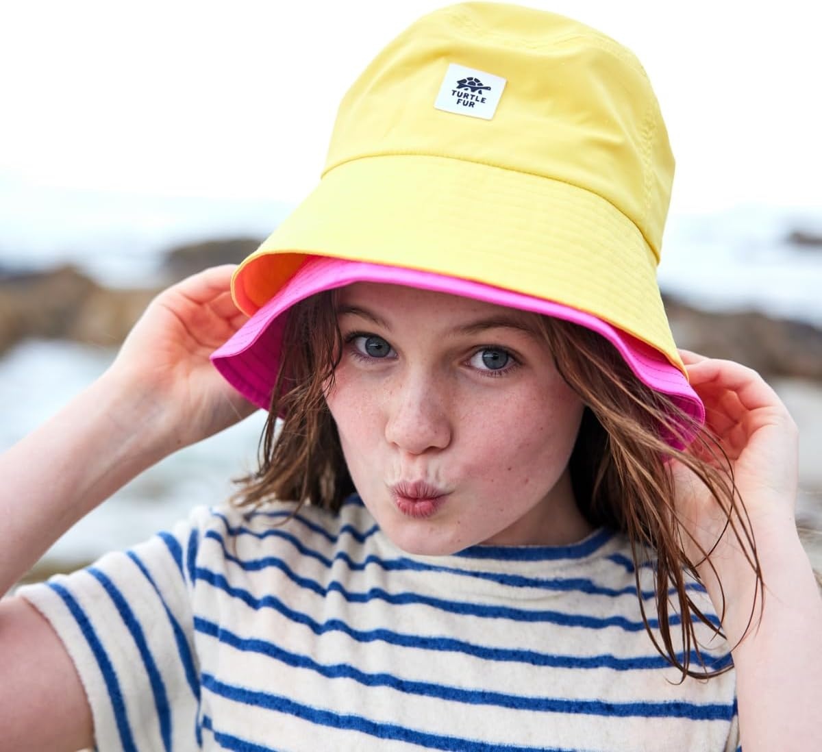 image:imageTurtle Fur Kids Sun Splash Sun Hat Colorful UPF 50 Bucket Hat Soft Lightweight 360 Protection from Sun and RainYellow